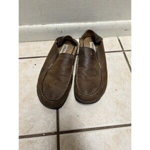 OluKai Moloa Men 13 Toffee Brown Leather Casual Shoes Slip On Loafers 10128-2733